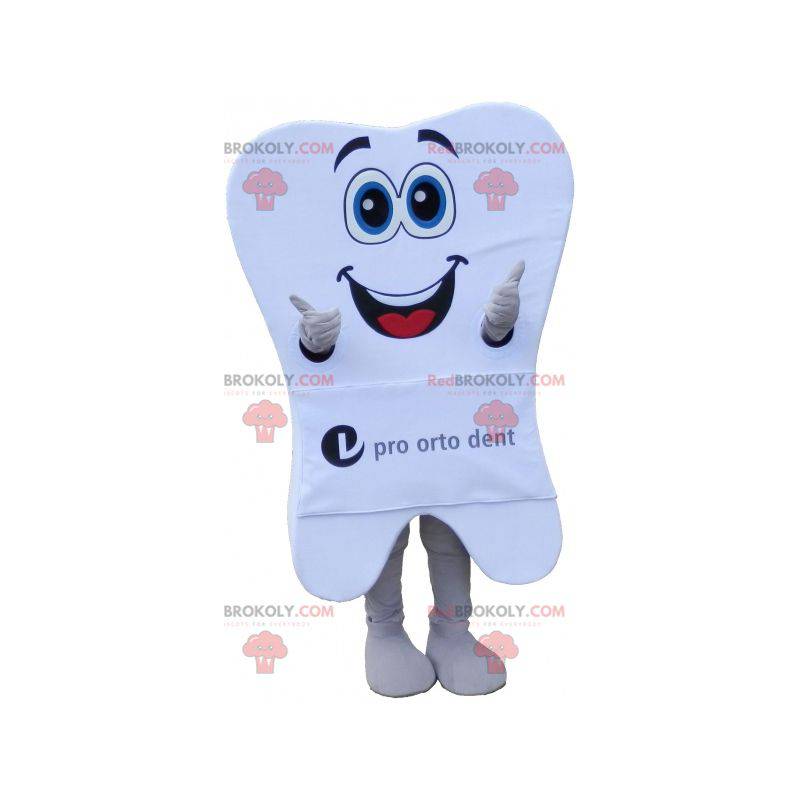 Giant white tooth mascot with a big smile - Redbrokoly.com
