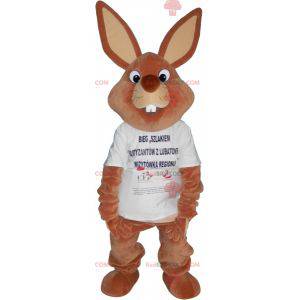 Giant brown rabbit mascot in t-shirt - Redbrokoly.com