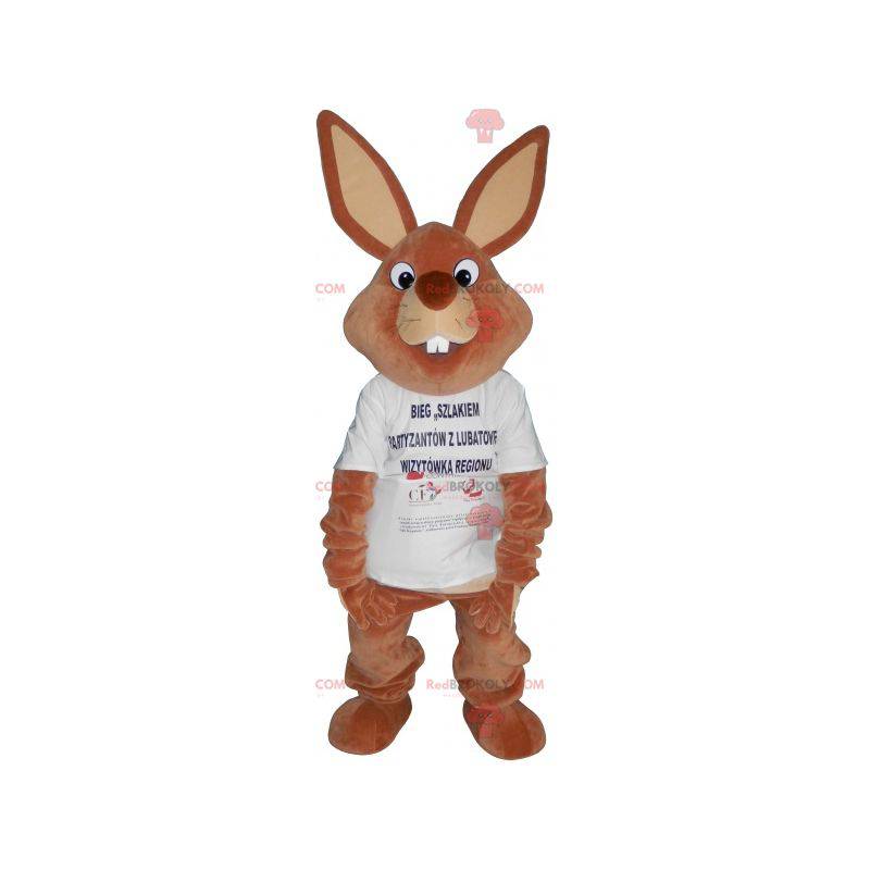 Kæmpe brun kanin maskot i t-shirt - Redbrokoly.com