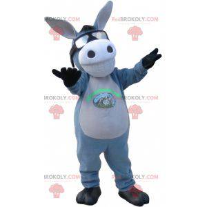 Mascote de burro cinzento e branco com um sorriso. Mascote mula