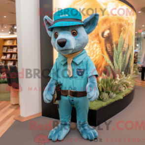 Fantasia de mascote de Dingo turquesa com macacão e boinas - Mascotes Dingo - REBROKO_241248 - RedBrokoly.com