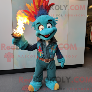 Teal Fire Eater Maskottchen...