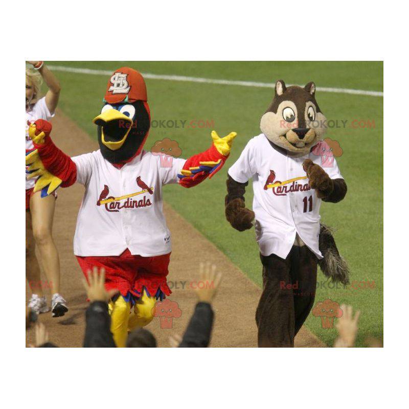 Mascot pájaro colorido y ardilla marrón y beige - Redbrokoly.com