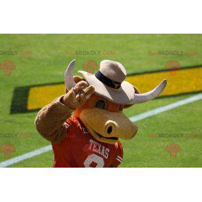 Mascotte del toro della mucca marrone con le corna -