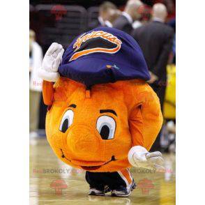 Mascotte de ballon de basket orange avec une casquette -