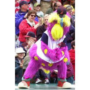 All hairy yellow and pink bird mascot - Redbrokoly.com