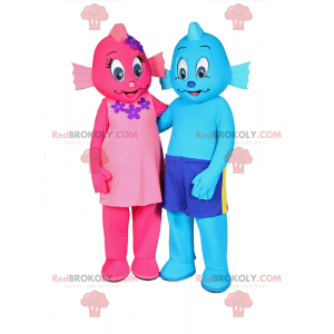 Duo de mascotte bleu et rose - Redbrokoly.com