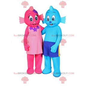 Blaues und rosa Maskottchen-Duo - Redbrokoly.com