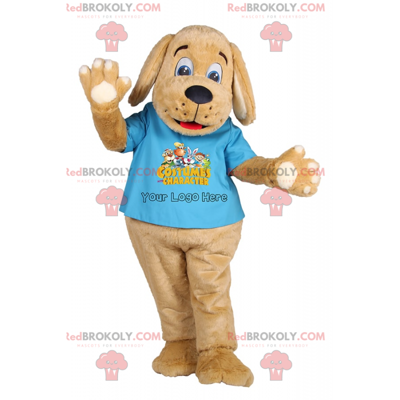 Adorable smiling puppy mascot with blue t-shirt - Redbrokoly.com