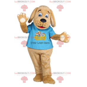 Adorável mascote cachorrinho sorridente com camiseta azul -