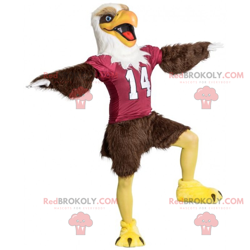 Mascota águila marrón con camiseta de fútbol americano -