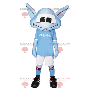 Blue Alien mascot with long ears and soccer outfit -