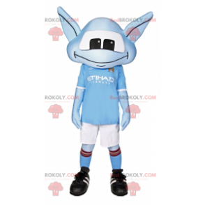 Mascote Alien Azul com orelhas compridas e roupa de futebol -
