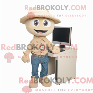 Beige datamaskin maskot...