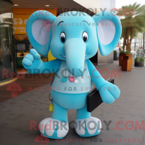 Cyan Elephant maskot drakt...