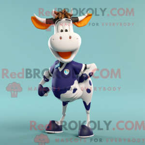 Navy Guernsey Cow maskot...