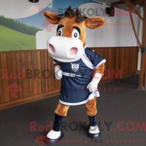 Navy Guernsey Cow mascot...