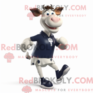 Navy Guernsey Cow mascot...
