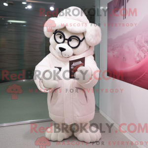 Hvit rosa maskotdraktfigur...