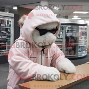 Hvid Pink maskot kostume...