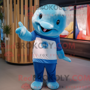 Blå Narhval maskot kostume...