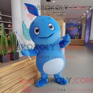 Blå Narhval maskot kostume...