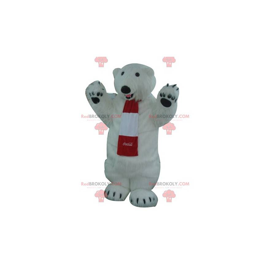 Mascotte d'ours polaire blanc tout poilu - Mascotte Coca-Cola -