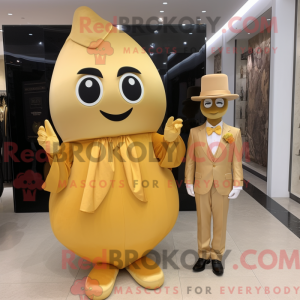 Guld abrikos maskot kostume...
