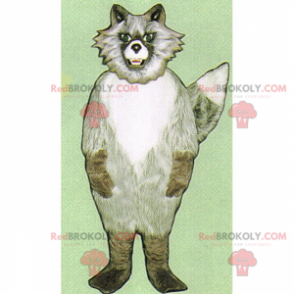 Mascote de lobo cinzento com um olhar assustador -