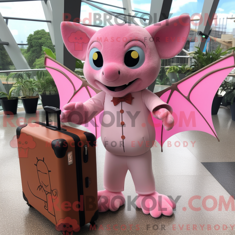Fantasia de mascote morcego rosa com macacão e pastas executivas - Mascotes rosa - REBROKO_242845 - RedBrokoly.com
