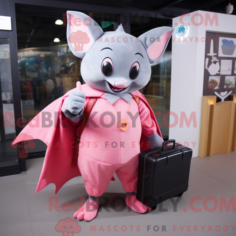 Fantasia de mascote morcego rosa com macacão e pastas executivas - Mascotes rosa - REBROKO_242846 - RedBrokoly.com