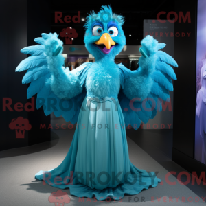 Cyan Harpy maskot kostume...