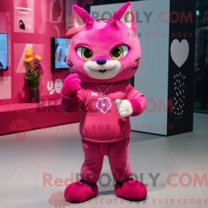 Magenta Cat maskot drakt...