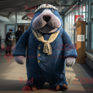 Navy Walrus maskot kostume...
