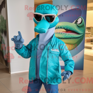 Blågrøn Diplodocus maskot...