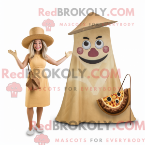 Tan Pizza maskot kostume...