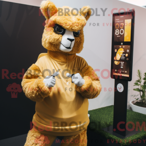 Guld Alpaca maskot kostume...