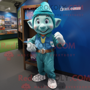 Teal Elf maskot kostume...