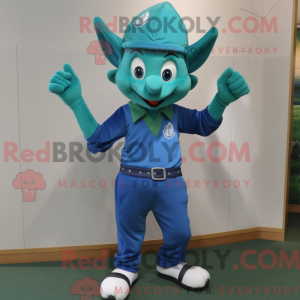 Teal Elf mascot costume...