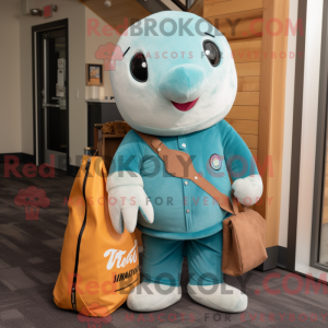 Teal Narwhal mascot costume...
