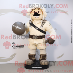 Fantasia de mascote Commando bege com camisa de rugby e bonés - Mascotes do Para Commando - REBROKO_243533 - RedBrokoly.com