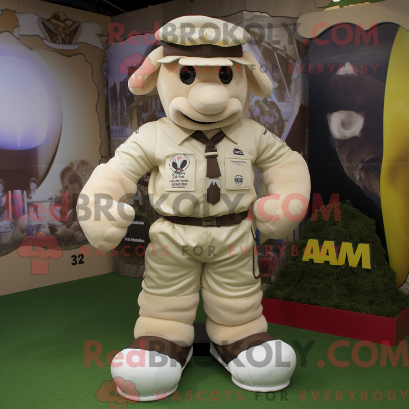 Fantasia de mascote Commando bege com camisa de rugby e bonés - Mascotes do Para Commando - REBROKO_243534 - RedBrokoly.com