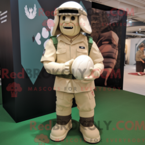Fantasia de mascote Commando bege com camisa de rugby e bonés - Mascotes do Para Commando - REBROKO_243535 - RedBrokoly.com