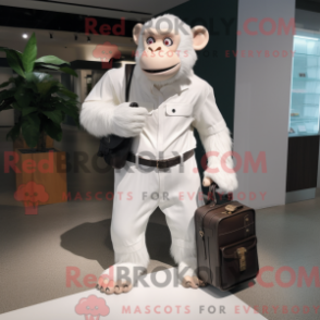 Fantasia de mascote de Chimpanzé Branco com bermuda e pastas - Mascotes chimpanzés - REBROKO_243681 - RedBrokoly.com