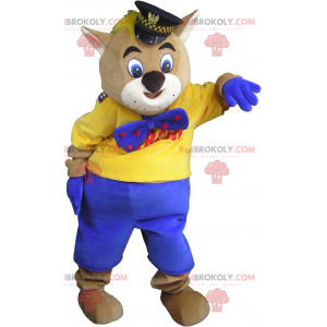 Maskot kočka s kepi a motýlkem - Redbrokoly.com