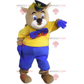 Kat mascotte met kepi en vlinderdas - Redbrokoly.com