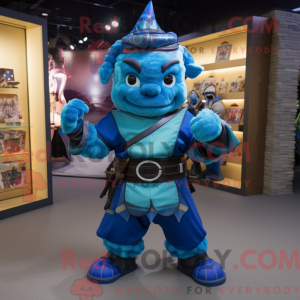 Blue Samurai mascot costume...