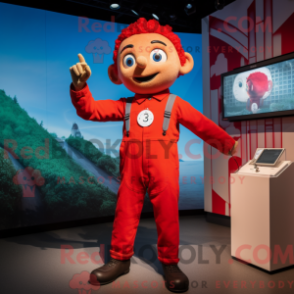 Fantasia de mascote equilibrista vermelho com macacão e smartwatches - Mascotes do Equilibrista - RedBrokoly.com