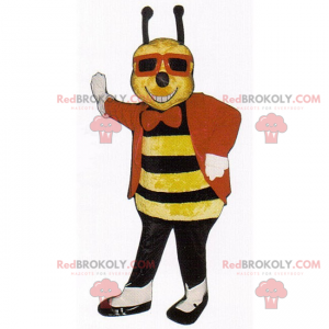 Pszczoła maskotka z płaszczem i czarnymi okularami -