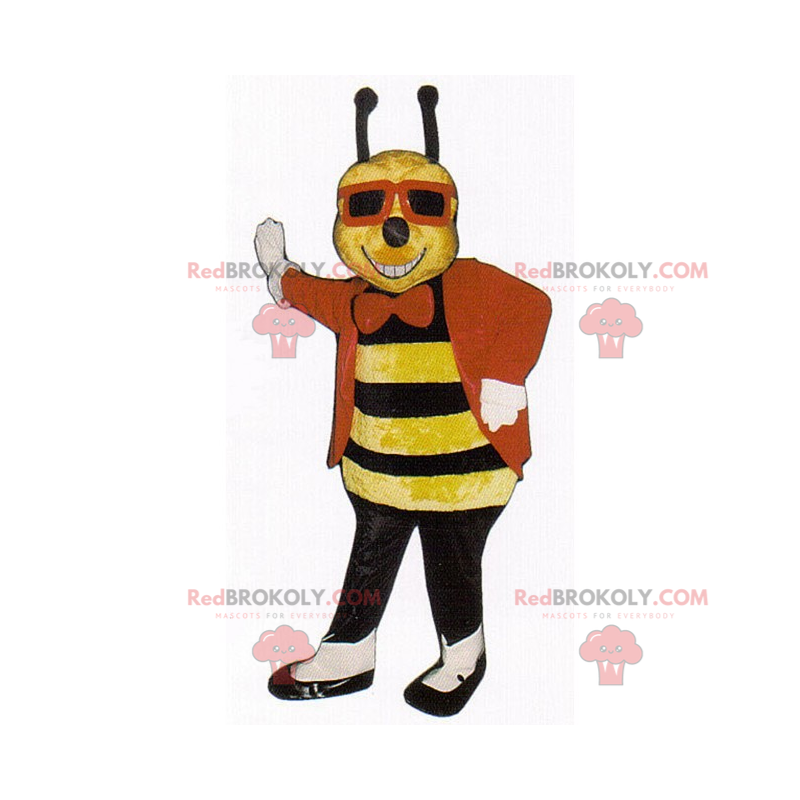 Bi-maskot med jakke og sorte briller - Redbrokoly.com Bi-maskot med jakke og sorte briller - Redbrokoly.com